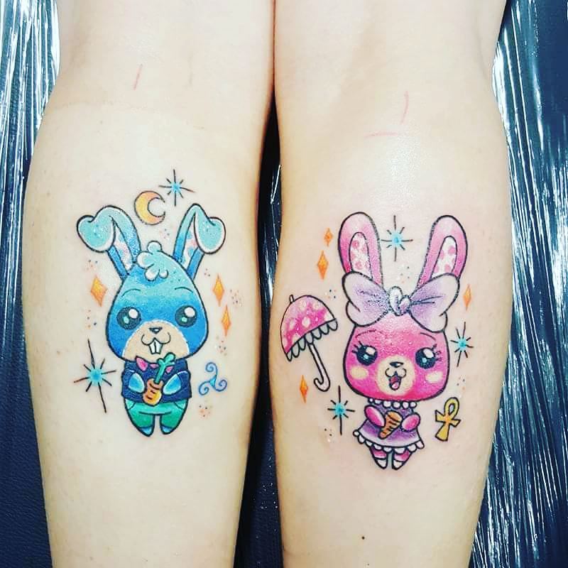 某理发店主管易小姐小腿可爱兔子纹身图案